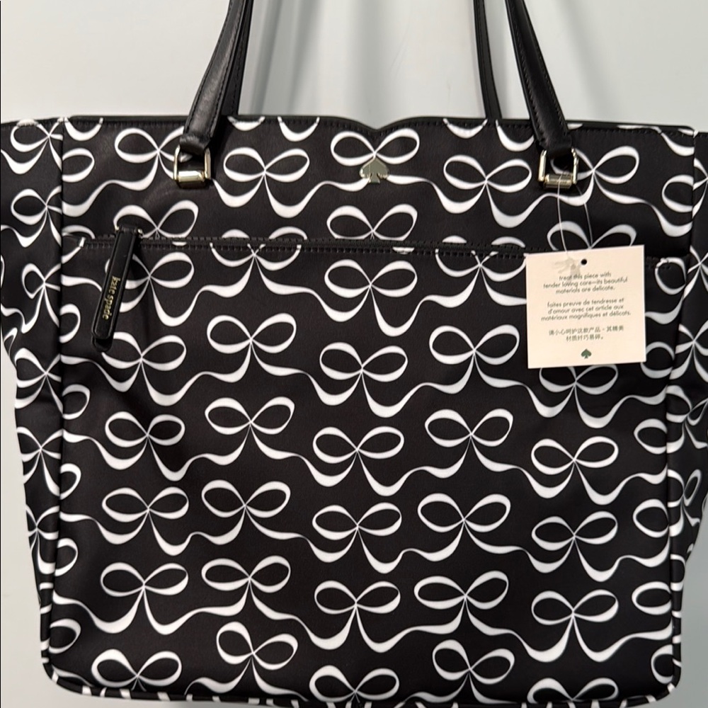 Kate Spade NY Jae Elegant Large Black and White Bow Tote Bag NWT